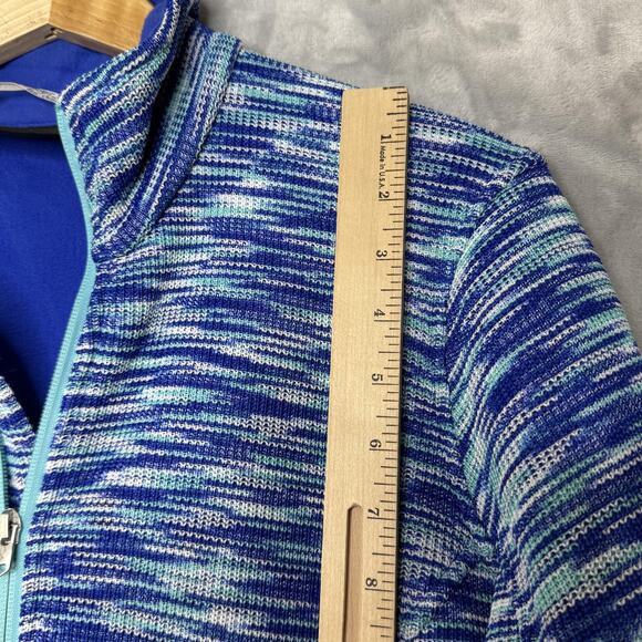 Spyder Jacket Womens XL Blue Aqua Full Zip Sweater Fleece Stand Collar Space Dye - Picture 11 of 12
